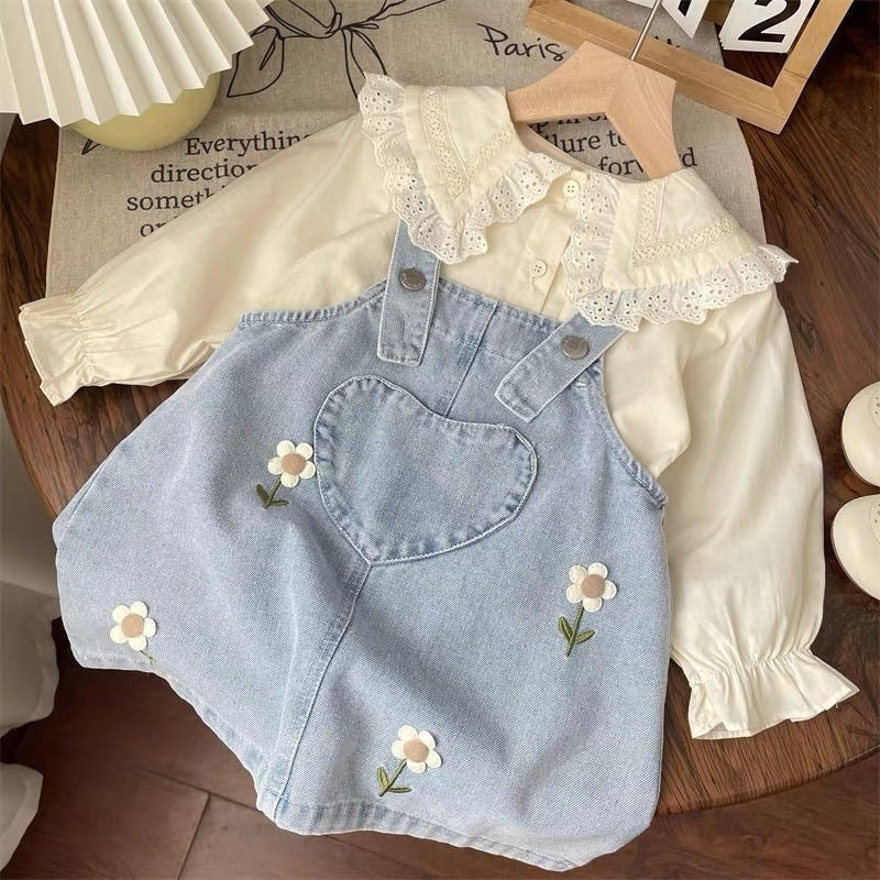 Conjunto Infantil Feminino Jeans Mini Flowers